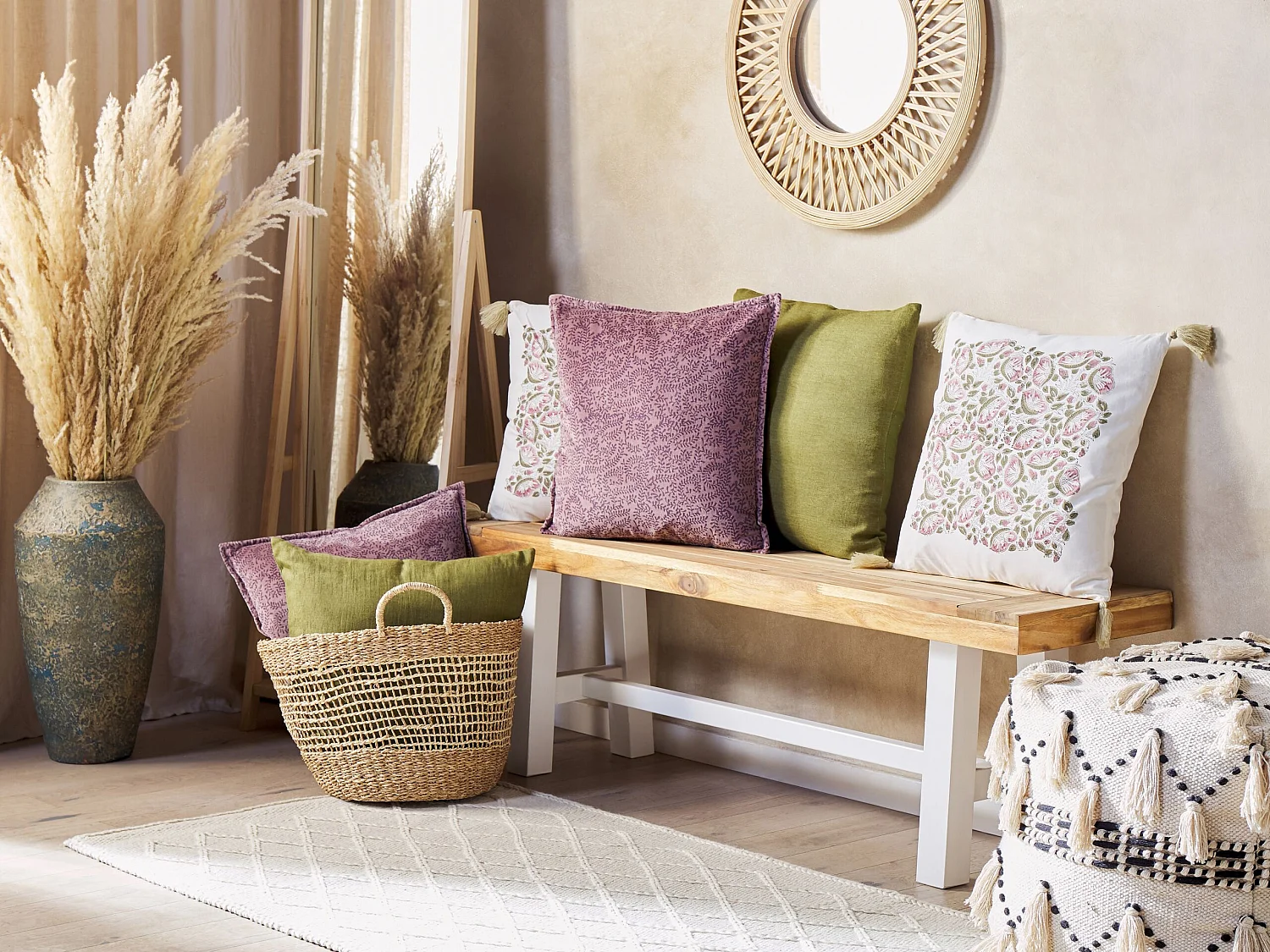 Set van 2 decoratieve kussens KALMIA Fluweel 45 x 45 cm Roze Bloempatroon