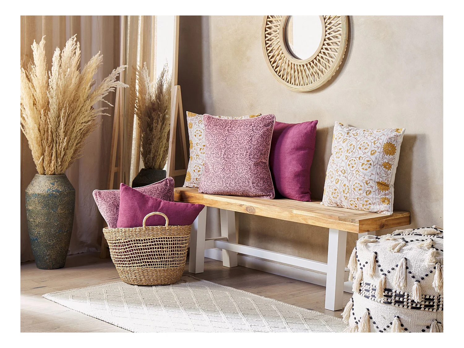 Sierkussen ROMNEYA Fluweel 45 x 45 cm Roze Bloempatroon