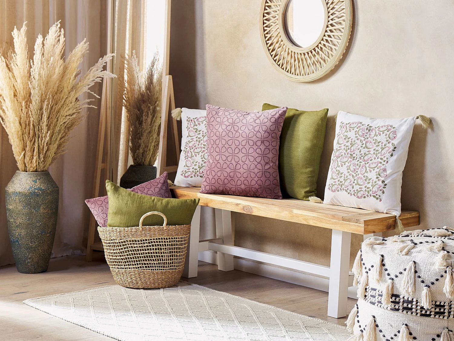 Set of 2 Decorative Cushions LARKSPUR Velvet 45 x 45 cm Pink Geometric Pattern