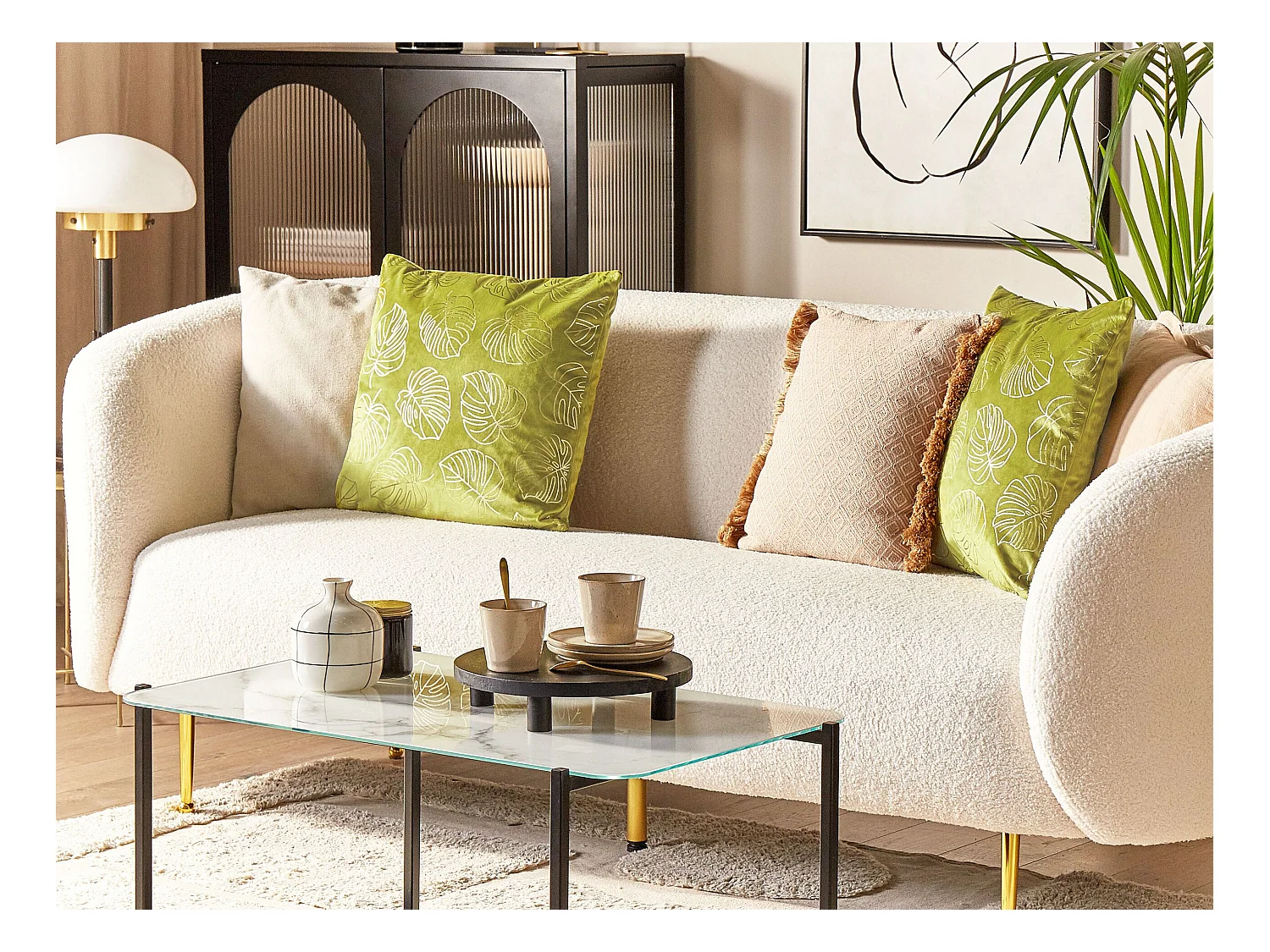 Set di 2 cuscini DELICIOSA Velluto 45 x 45 cm Verde chiaro Trama di piante