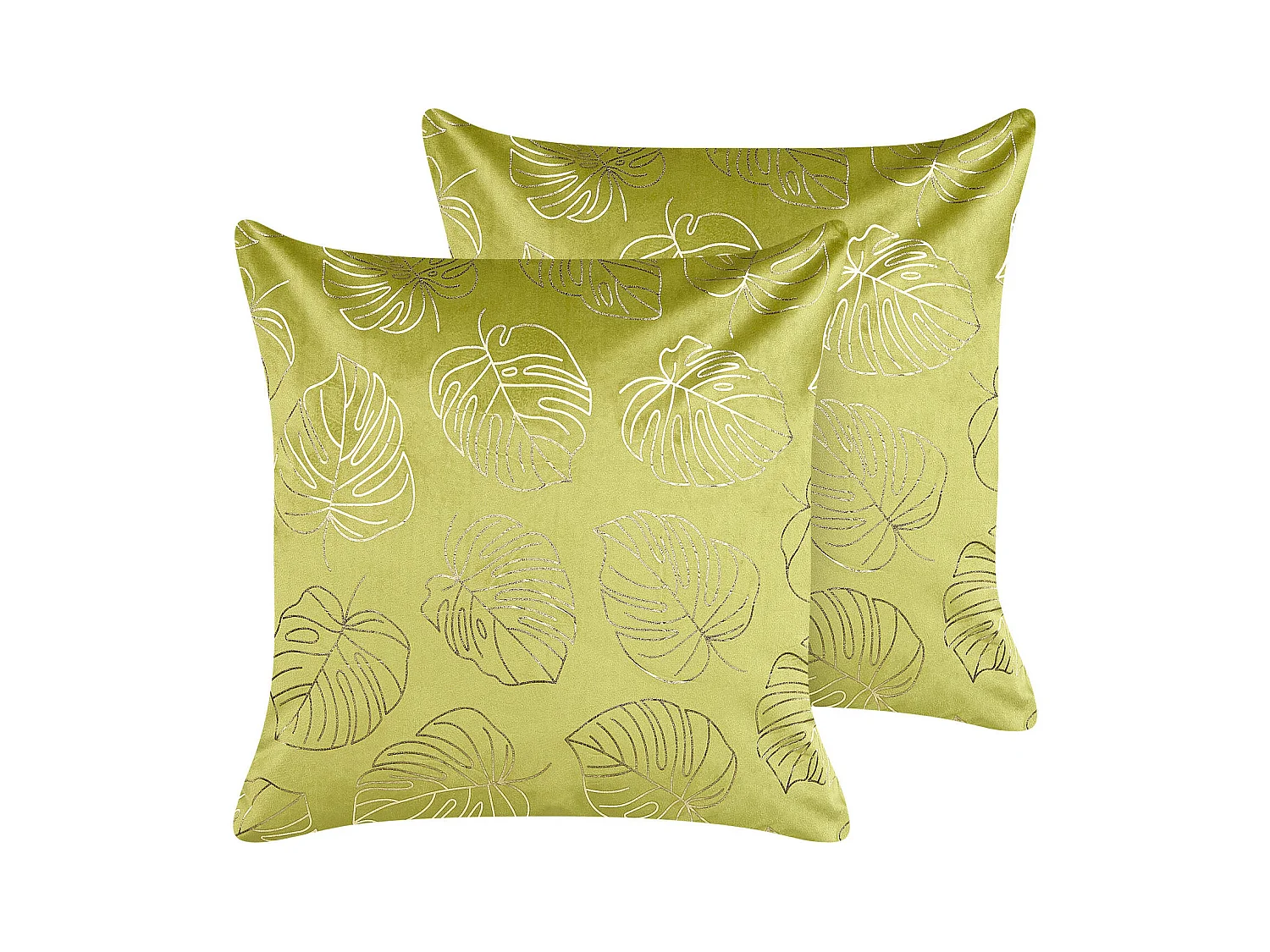 Dekokissen 2er Set DELICIOSA Samtstoff 45 x 45 cm Hellgrün Pflanzenmuster