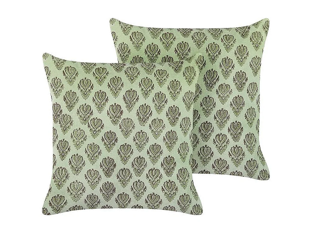 Dekokissen 2er Set RUNGIA Samtstoff 45 x 45 cm Grün Blumenmuster