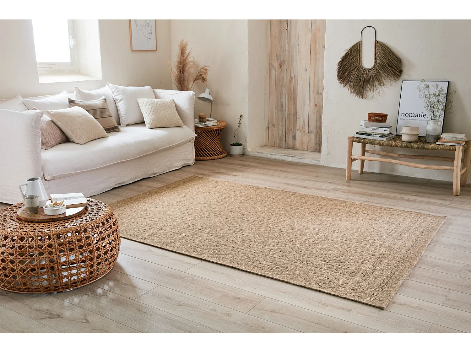 Tapis de salon - intérieur extérieur - rectangle - Nature -  aspect Jute - Beige - 120x170cm