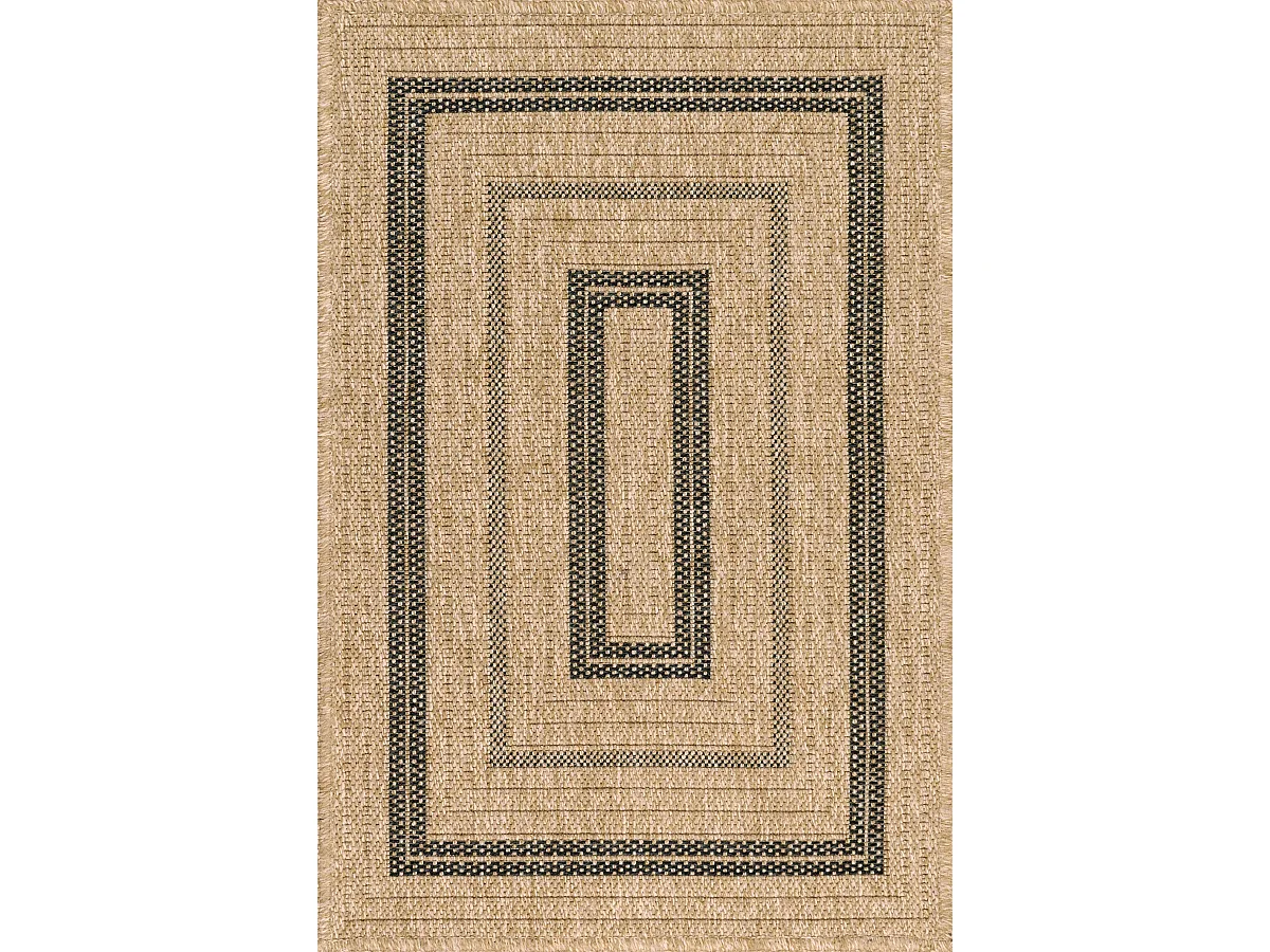 Tapis de salon - intérieur extérieur - rectangle - Nature -  aspect Jute - Noir - 60x90cm
