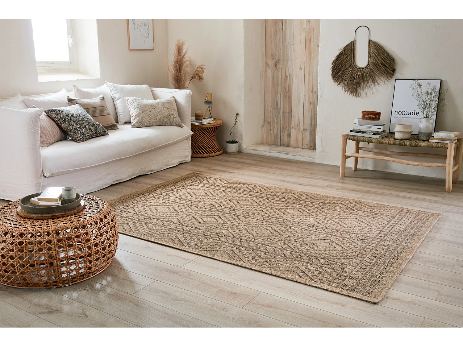 Tapis de salon - intérieur extérieur - rectangle - Nature -  aspect Jute - Marron - 50x80cm