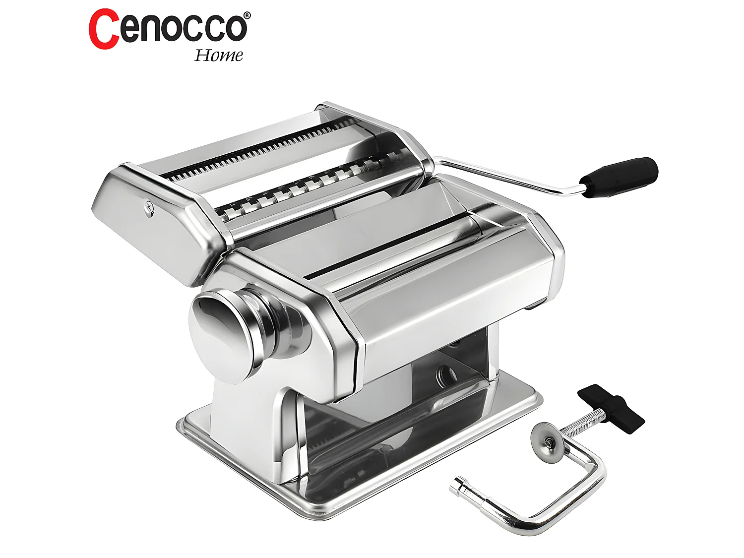 Macchina per Pasta Cenocco CC-9082 in Acciaio Inox Cromato con 8 Regolazioni di Spessore e Doppia Lama per Spaghetti/Fettucine