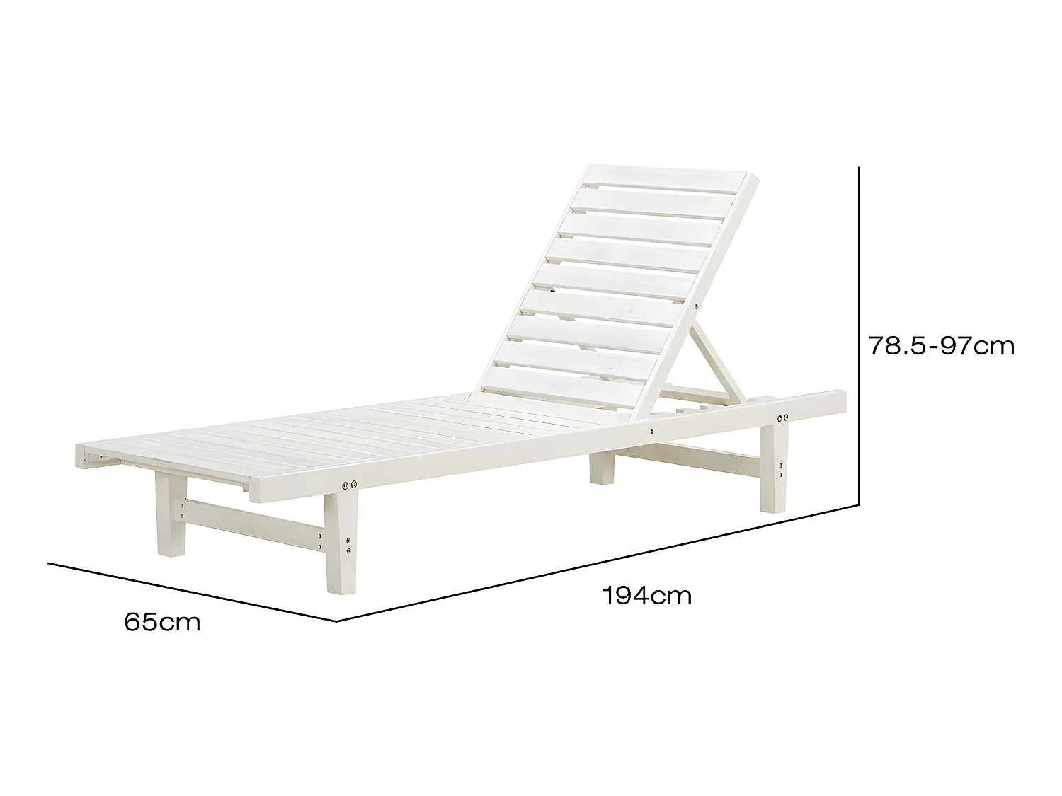 Espreguiçadeira de madeira branca "Rawai", reclinável com encosto confortável