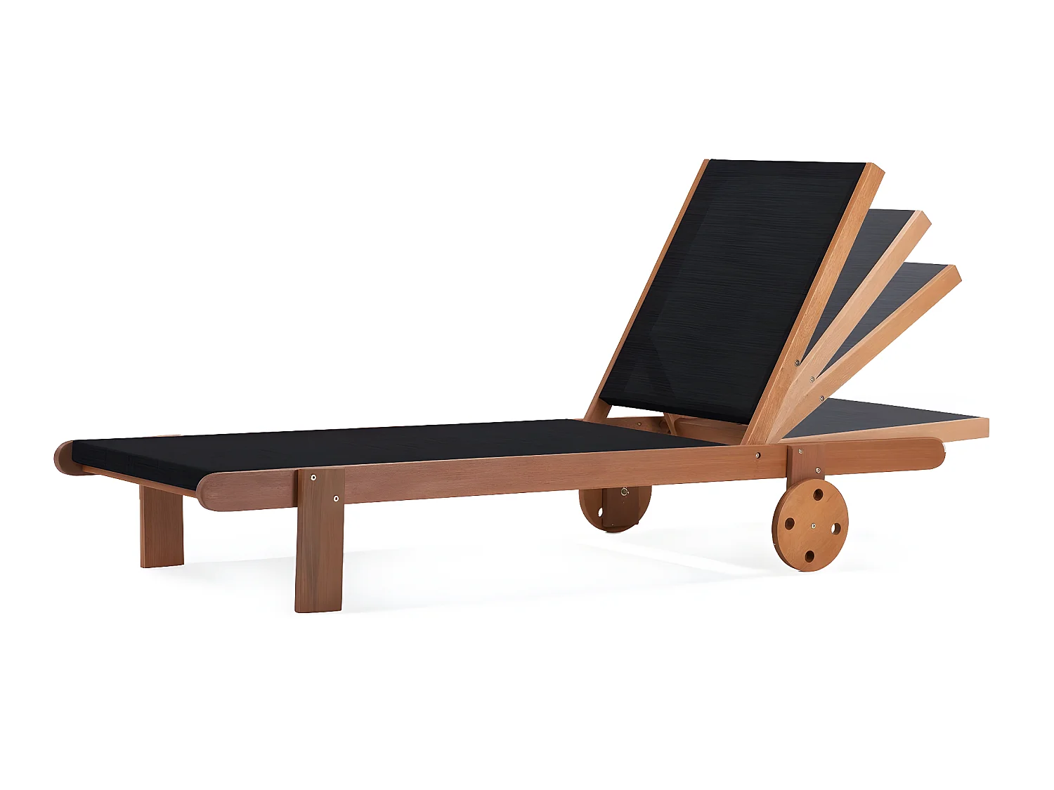 Bain de Soleil Saïgon van exotisch hout met wielen en verstelbare rugleuning