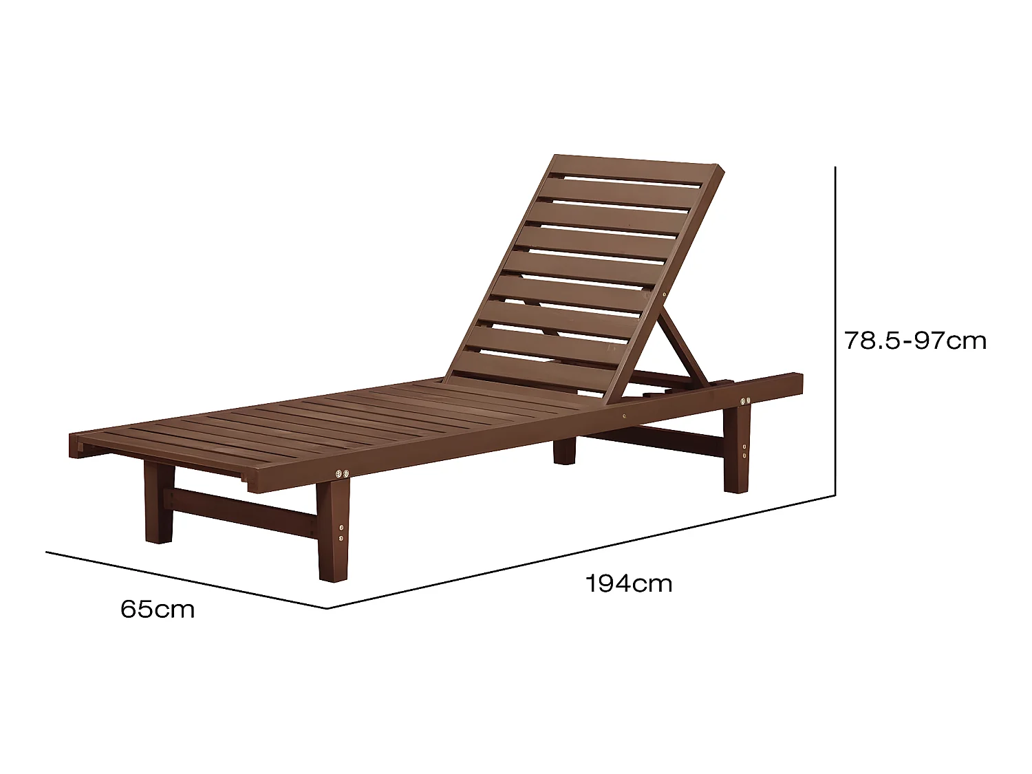 Espreguiçadeira de madeira "Rawai" reclinável - Marrom