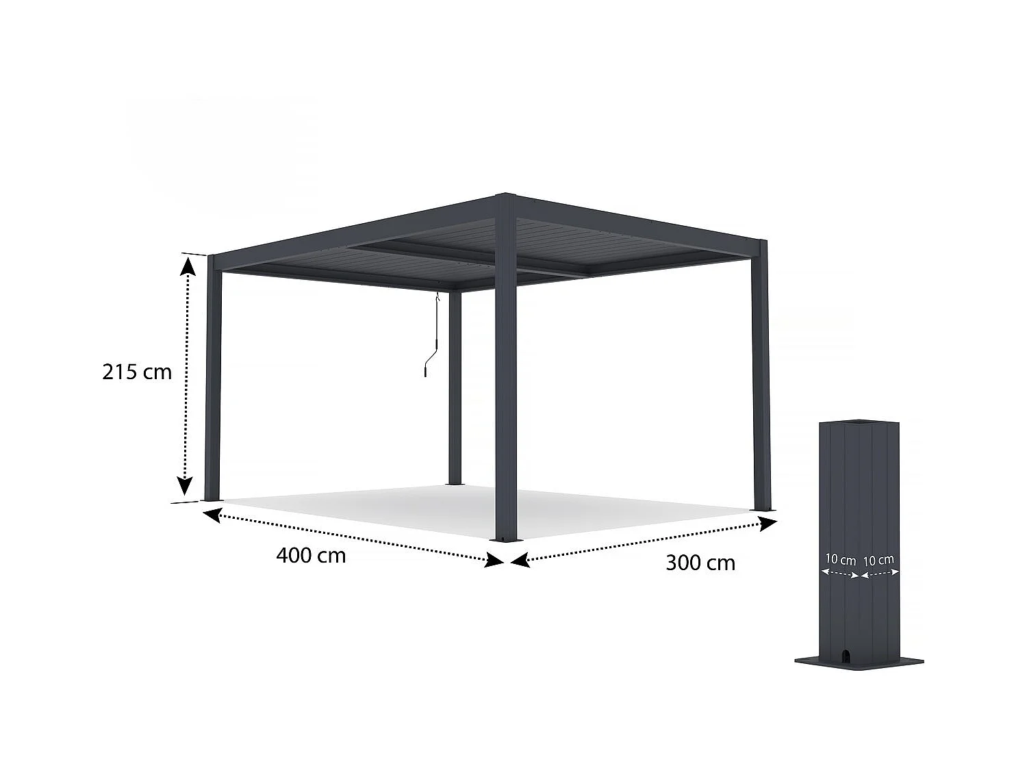 Pérgola bioclimática em alumínio com LED "Windsor" 3 x 4 - Cinza antracite