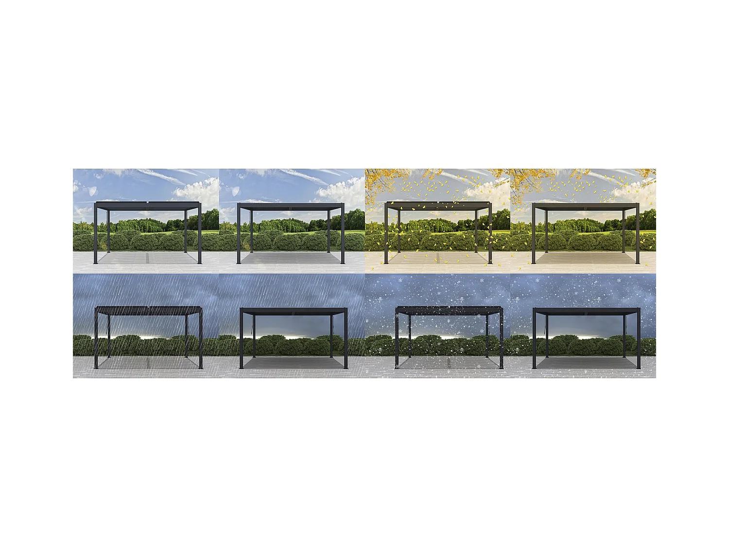 Pérgola bioclimática em alumínio com LED "Windsor" 3 x 4 - Cinza antracite