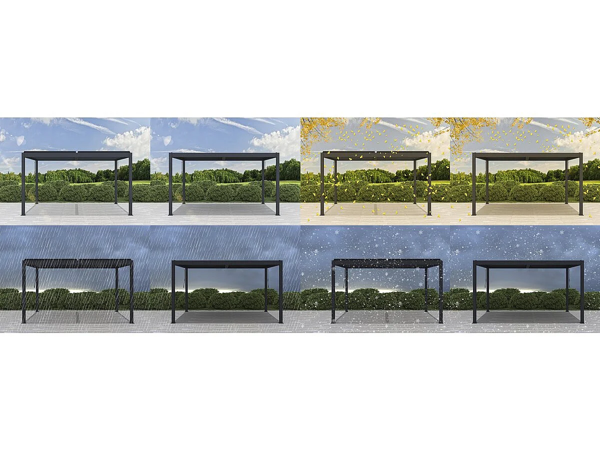 Pergola bioclimatique avec led "Windsor premium" en aluminium 3 x 4 - Gris