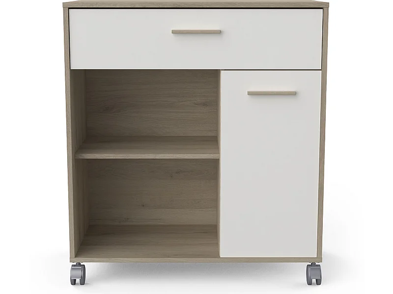 Desserte micro-ondes pour cuisine coloris chêne kronberg, Blanc -Longueur 81 x Hauteur 90,30 x Profondeur 39,6 cm