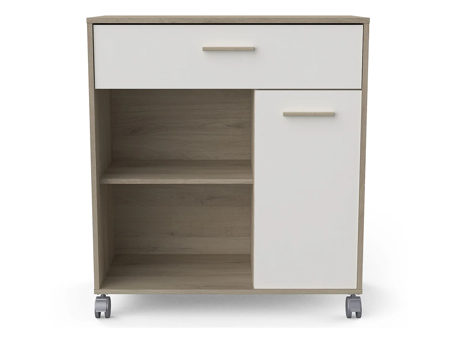 Desserte micro-ondes pour cuisine coloris chêne kronberg, Blanc -Longueur 81 x Hauteur 90,30 x Profondeur 39,6 cm