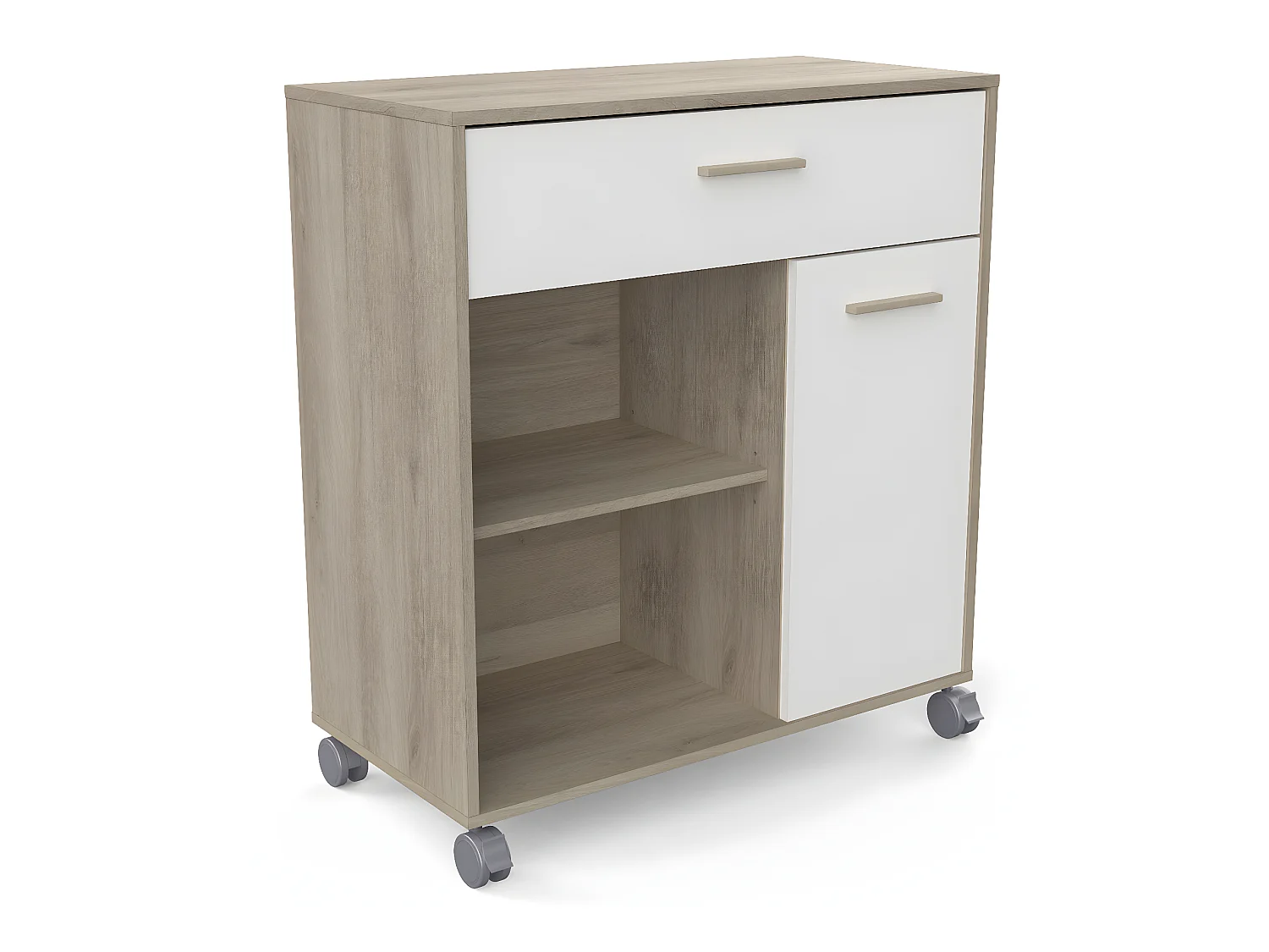 Desserte micro-ondes pour cuisine coloris chêne kronberg, Blanc -Longueur 81 x Hauteur 90,30 x Profondeur 39,6 cm