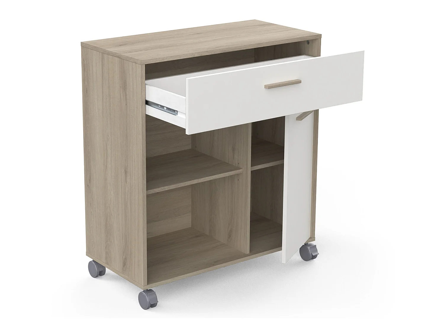 Desserte micro-ondes pour cuisine coloris chêne kronberg, Blanc -Longueur 81 x Hauteur 90,30 x Profondeur 39,6 cm