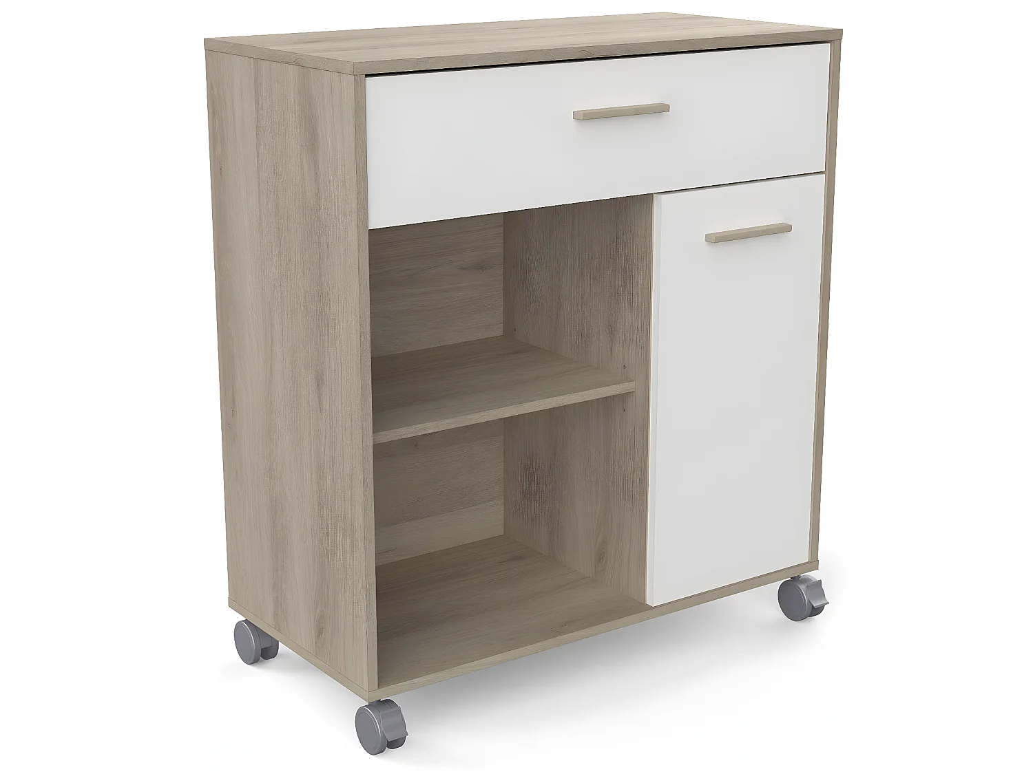 Desserte micro-ondes pour cuisine coloris chêne kronberg, Blanc -Longueur 81 x Hauteur 90,30 x Profondeur 39,6 cm