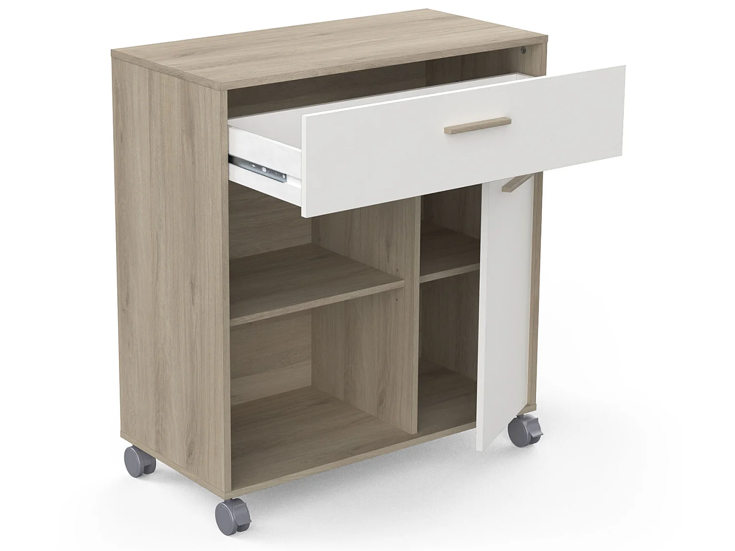 Desserte micro-ondes pour cuisine coloris chêne kronberg, Blanc -Longueur 81 x Hauteur 90,30 x Profondeur 39,6 cm