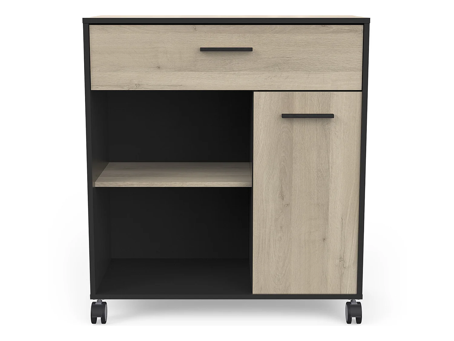 Desserte micro-ondes pour cuisine coloris chêne kronberg, noir mat -Longueur 81 x Hauteur 90,30 x Profondeur 39,6 cm