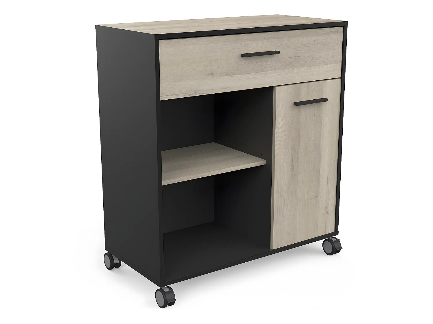 Desserte micro-ondes pour cuisine coloris chêne kronberg, noir mat -Longueur 81 x Hauteur 90,30 x Profondeur 39,6 cm