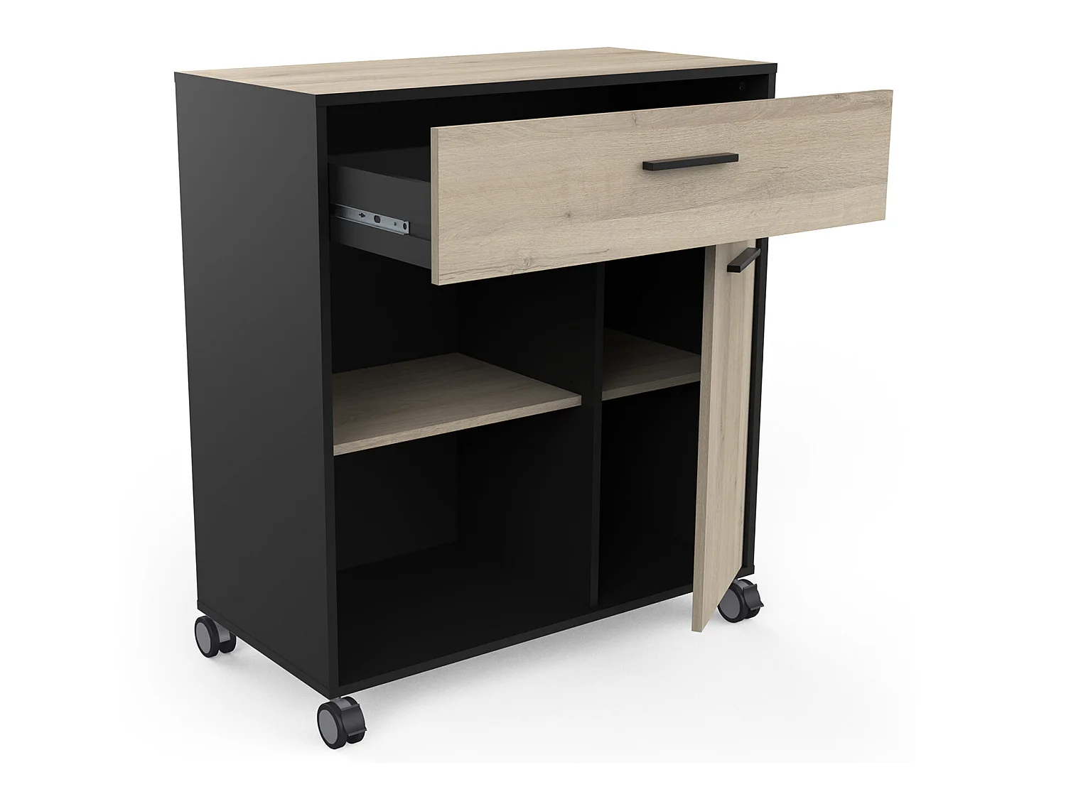 Desserte micro-ondes pour cuisine coloris chêne kronberg, noir mat -Longueur 81 x Hauteur 90,30 x Profondeur 39,6 cm