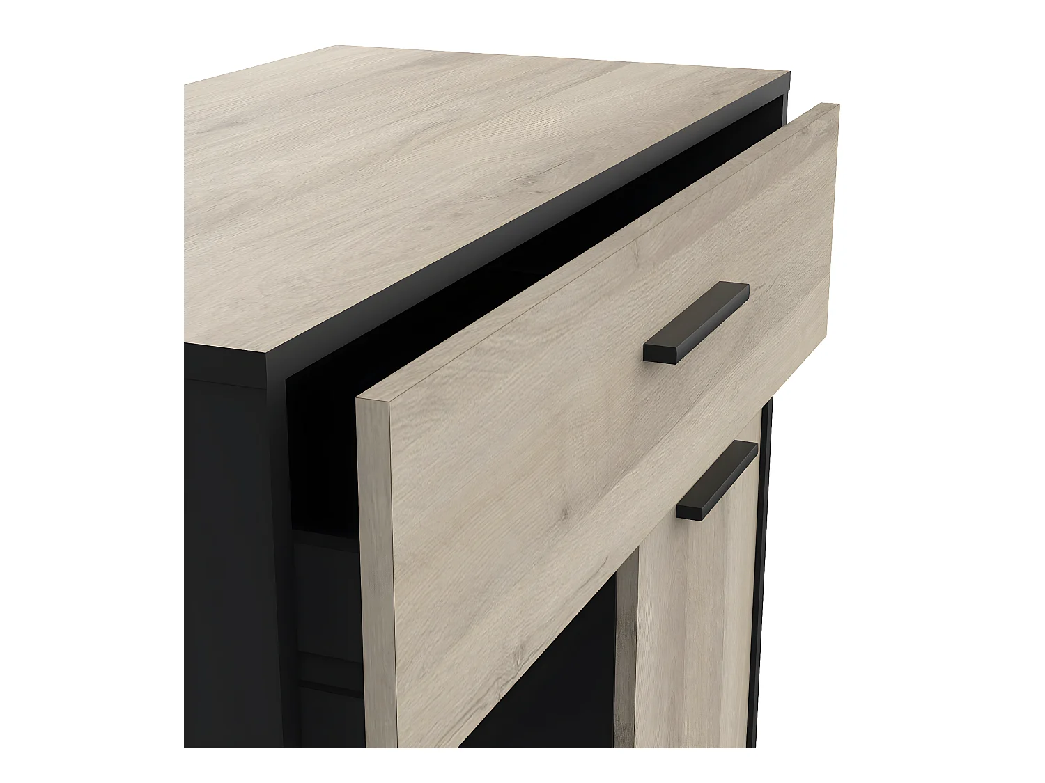 Desserte micro-ondes pour cuisine coloris chêne kronberg, noir mat -Longueur 81 x Hauteur 90,30 x Profondeur 39,6 cm