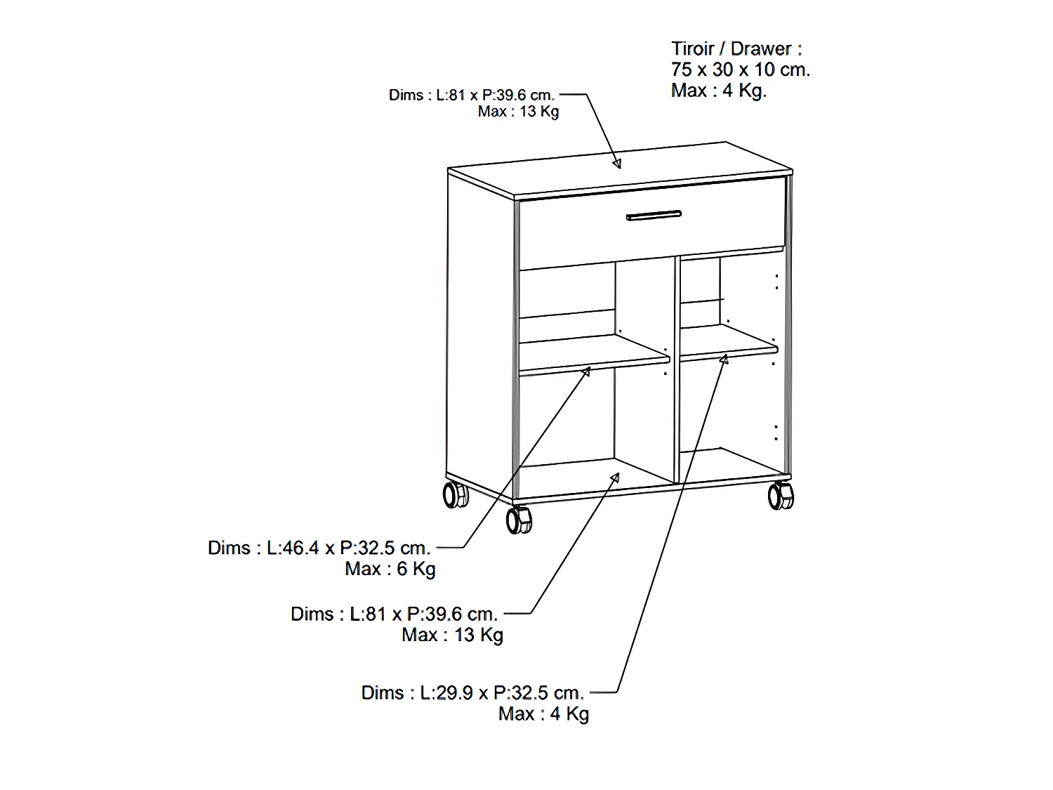Desserte micro-ondes pour cuisine coloris chêne kronberg, noir mat -Longueur 81 x Hauteur 90,30 x Profondeur 39,6 cm