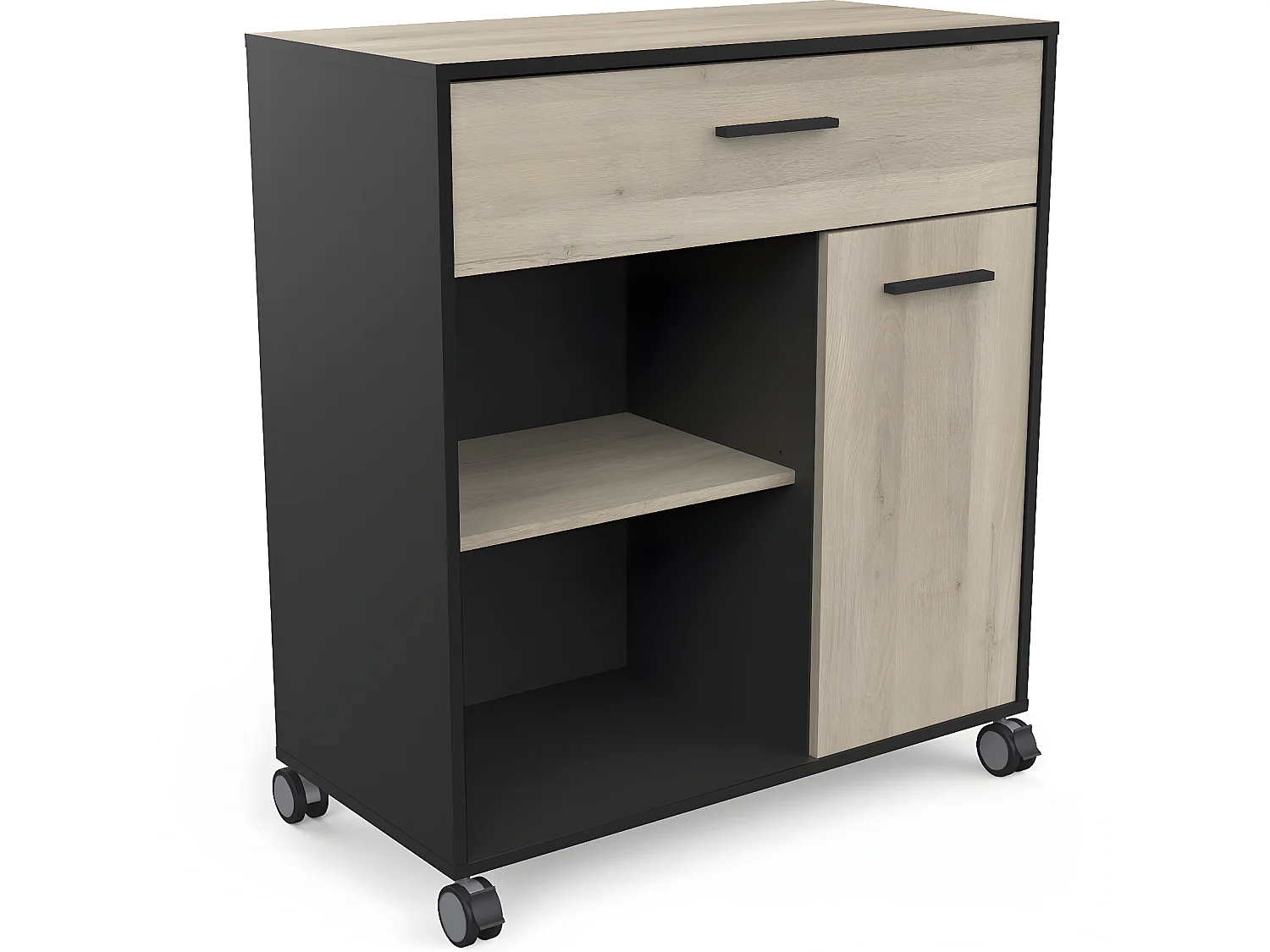 Desserte micro-ondes pour cuisine coloris chêne kronberg, noir mat -Longueur 81 x Hauteur 90,30 x Profondeur 39,6 cm