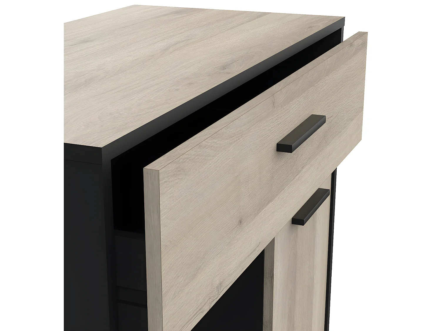 Desserte micro-ondes pour cuisine coloris chêne kronberg, noir mat -Longueur 81 x Hauteur 90,30 x Profondeur 39,6 cm