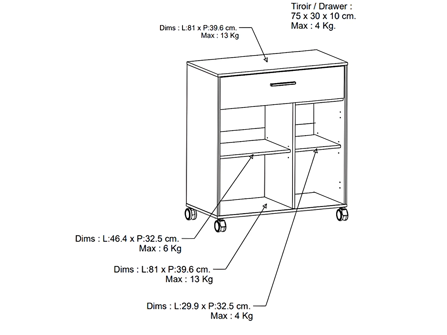 Desserte micro-ondes pour cuisine coloris chêne kronberg, noir mat -Longueur 81 x Hauteur 90,30 x Profondeur 39,6 cm