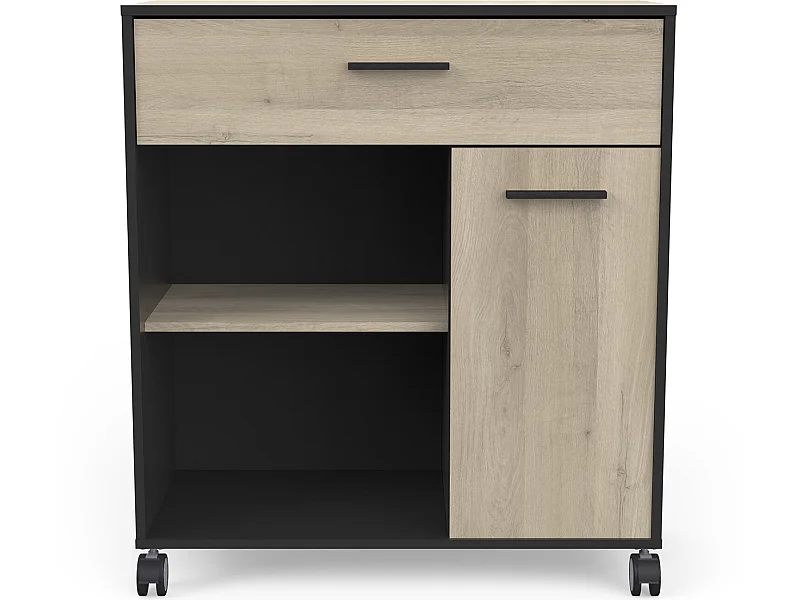 Desserte micro-ondes pour cuisine coloris chêne kronberg, noir mat -Longueur 81 x Hauteur 90,30 x Profondeur 39,6 cm