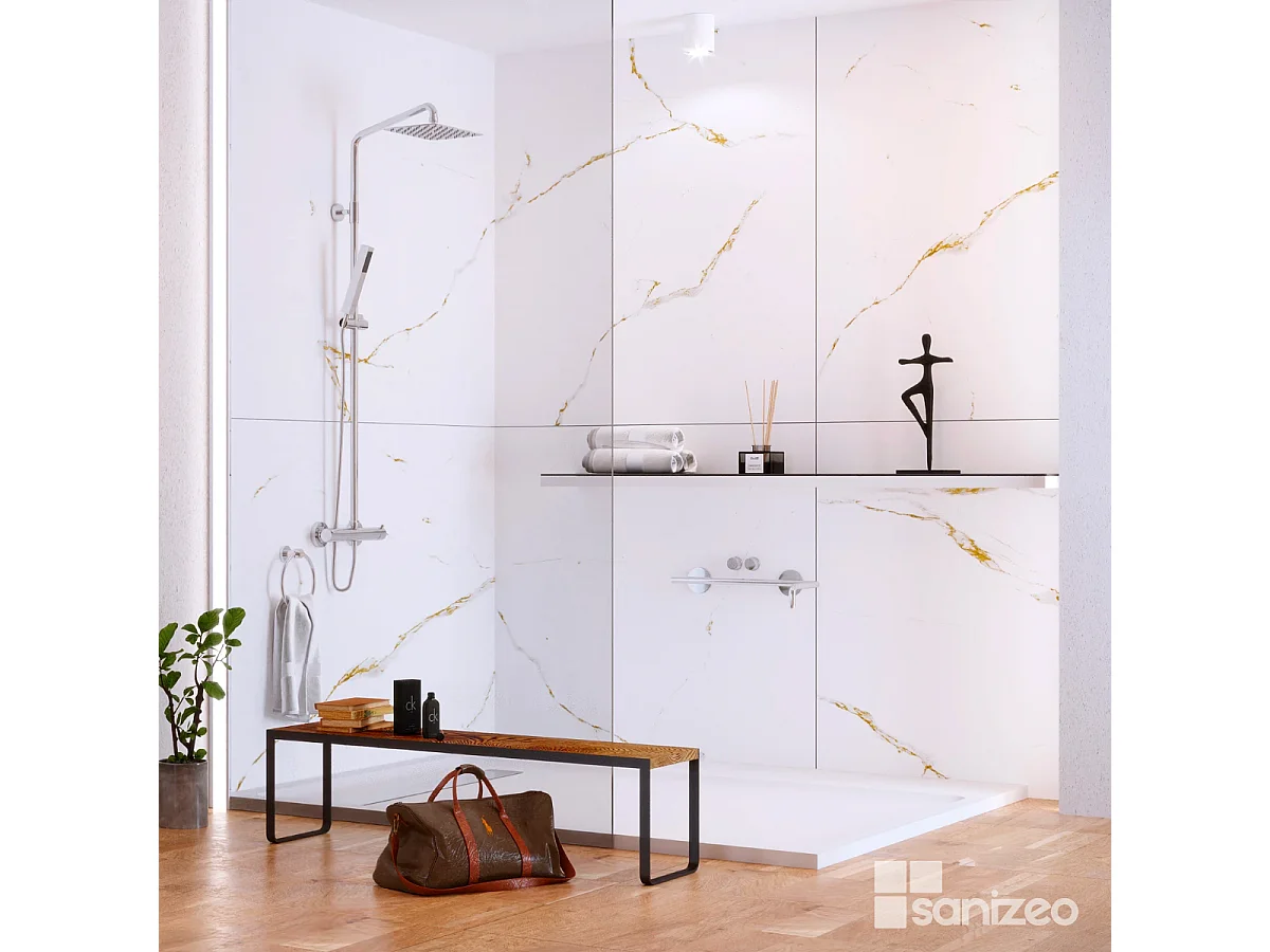 Kit 2 Panneaux Muraux Décoratifs de Douche - 120x120 cm  - Ép. 4mm - Effet Doré - CALACATTA GOLD KOBERTIN