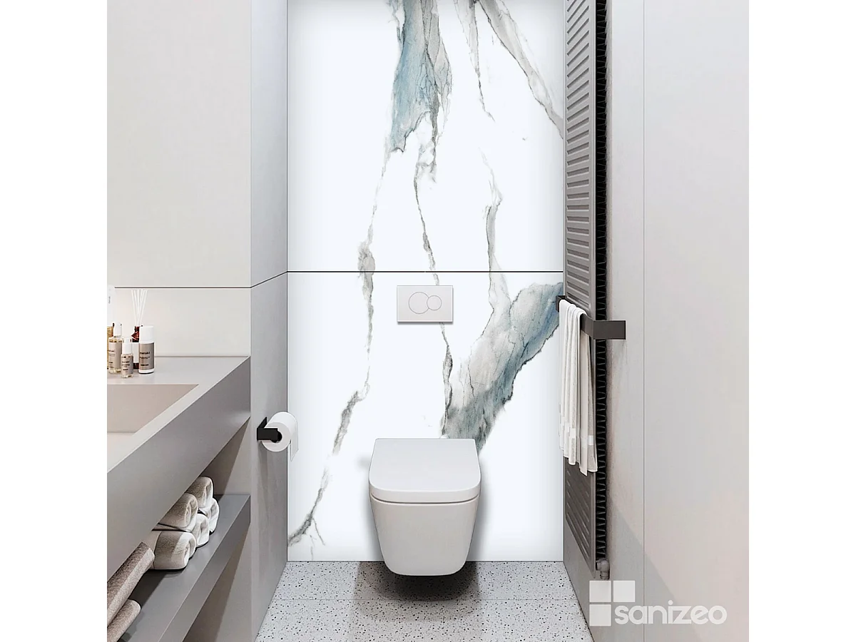 Lot de 2 Panneaux d'Habillage pour Douche et Baignoire, L120*l120*0.4 cm, effet bleu, Calacatta BLUE by SANIZÉO