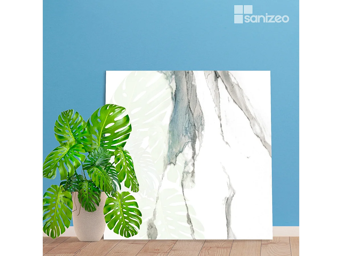 Lot de 2 Panneaux d'Habillage pour Douche et Baignoire, L120*l120*0.4 cm, effet bleu, Calacatta BLUE by SANIZÉO