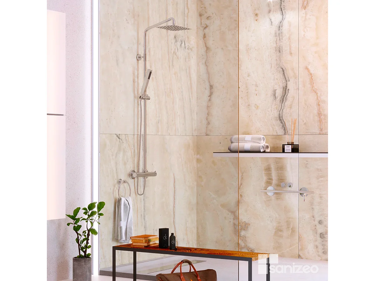 Lot de 2 Panneaux d'Habillage pour Douche et Baignoire, L120*l120*0.4 cm, effet marbre beige, Sabana by SANIZÉO