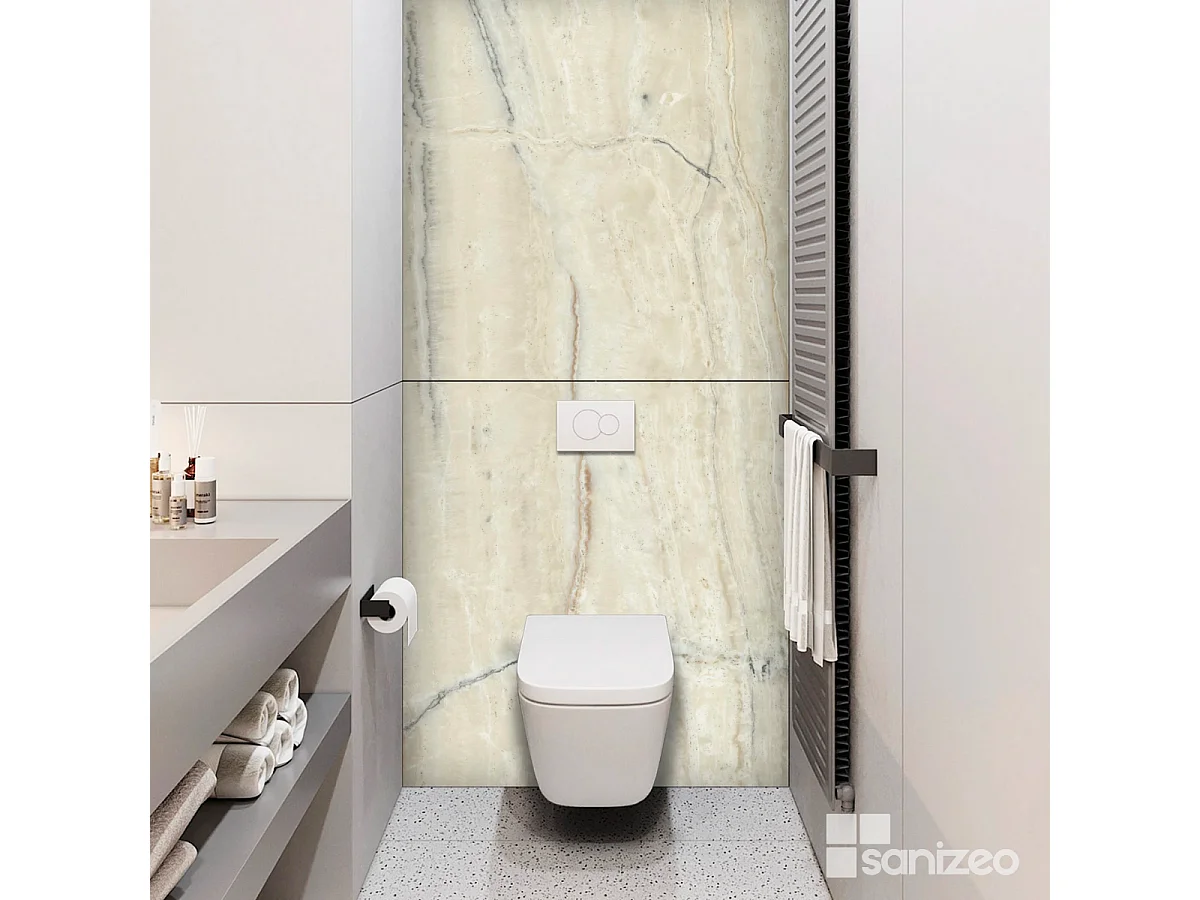 Lot de 2 Panneaux d'Habillage pour Douche et Baignoire, L120*l120*0.4 cm, effet marbre beige, Sabana by SANIZÉO