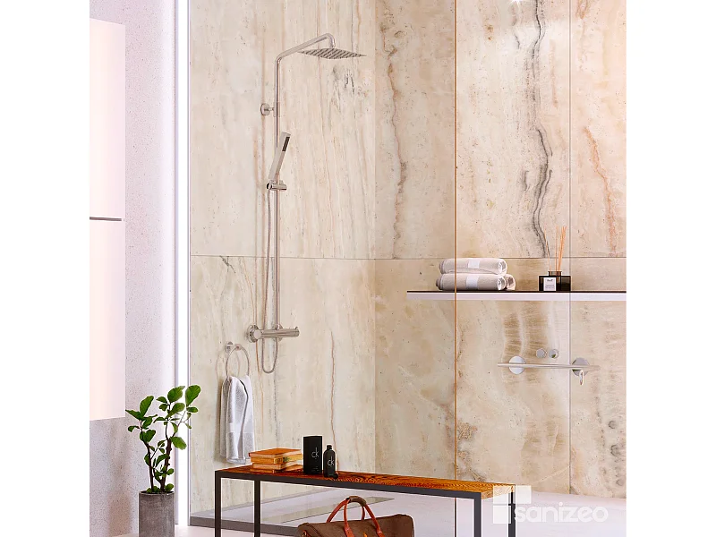 Lot de 2 Panneaux d'Habillage pour Douche et Baignoire, L120*l120*0.4 cm, effet marbre beige, Sabana by SANIZÉO