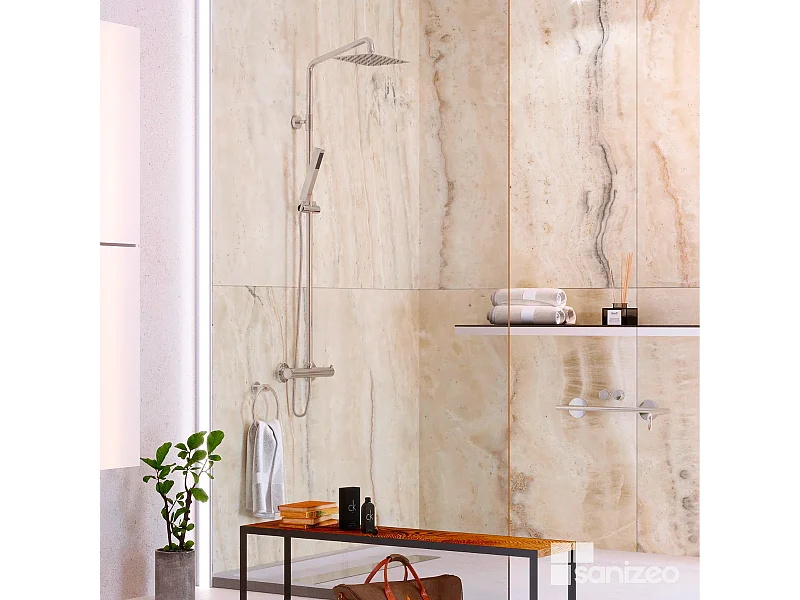 Lot de 2 Panneaux d'Habillage pour Douche et Baignoire, L120*l120*0.4 cm, effet marbre beige, Sabana by SANIZÉO