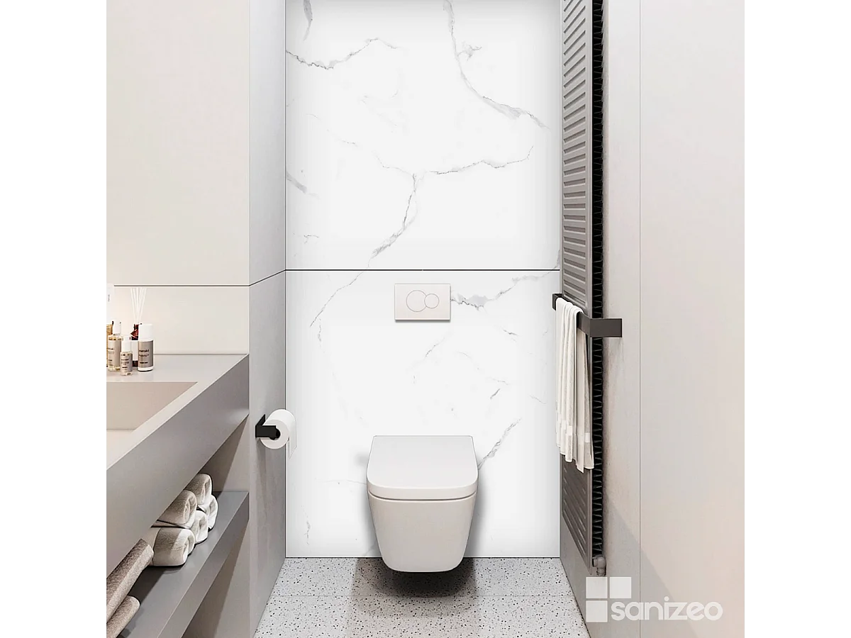 Lot de 2 Panneaux d'Habillage pour Douche et Baignoire, L120*l120*0.4 cm, effet marbre blanc, Mud White by SANIZÉO