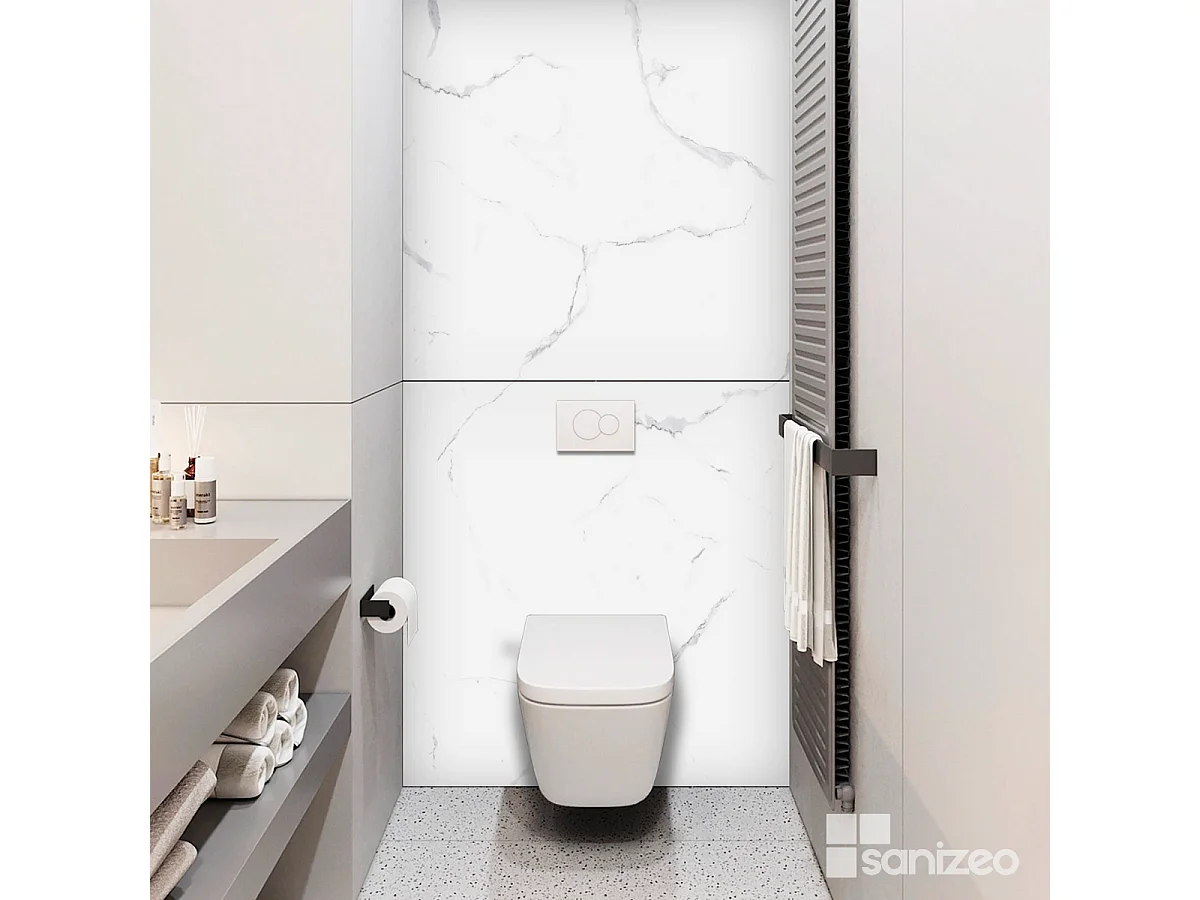 Kit 2 Panneaux Muraux Décoratifs de Douche - 120x120 cm  - Ép. 4mm - Effet Marbre Blanc - MUD WHITE KOBERTIN