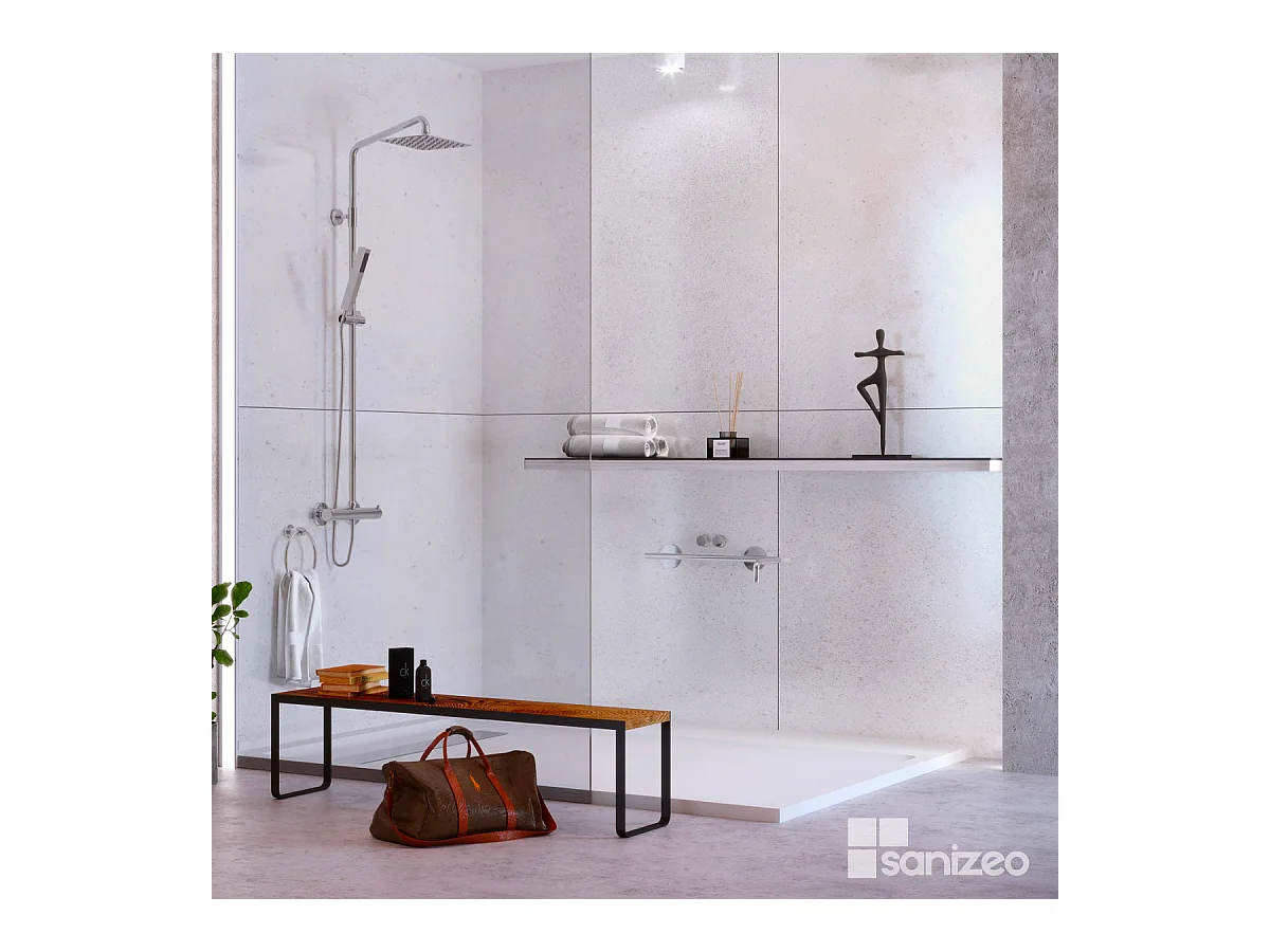 Lot de 2 Panneaux d'Habillage pour Douche et Baignoire, L120*l120*0.4 cm, effet minéral blanc, Verona White by SANIZÉO