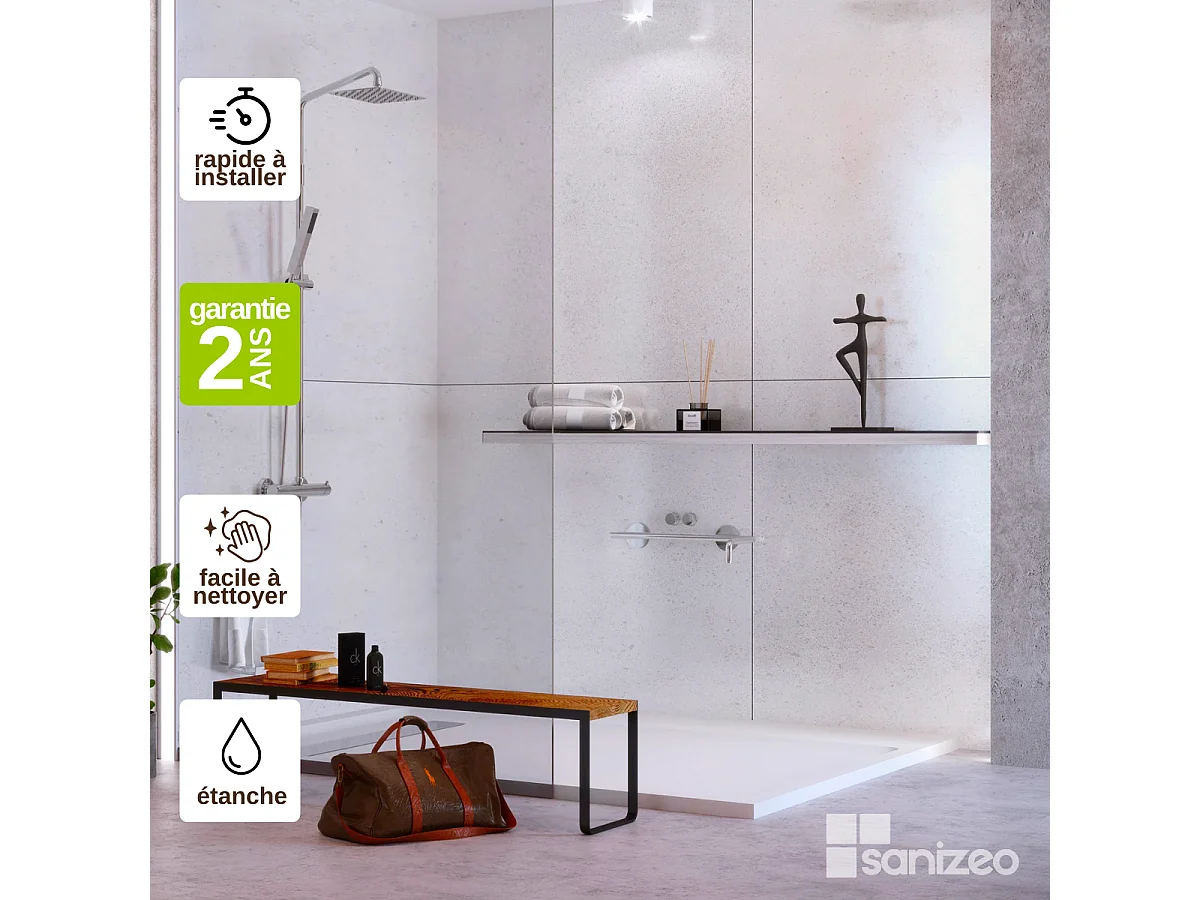 Lot de 2 Panneaux d'Habillage pour Douche et Baignoire, L120*l120*0.4 cm, effet minéral blanc, Verona White by SANIZÉO