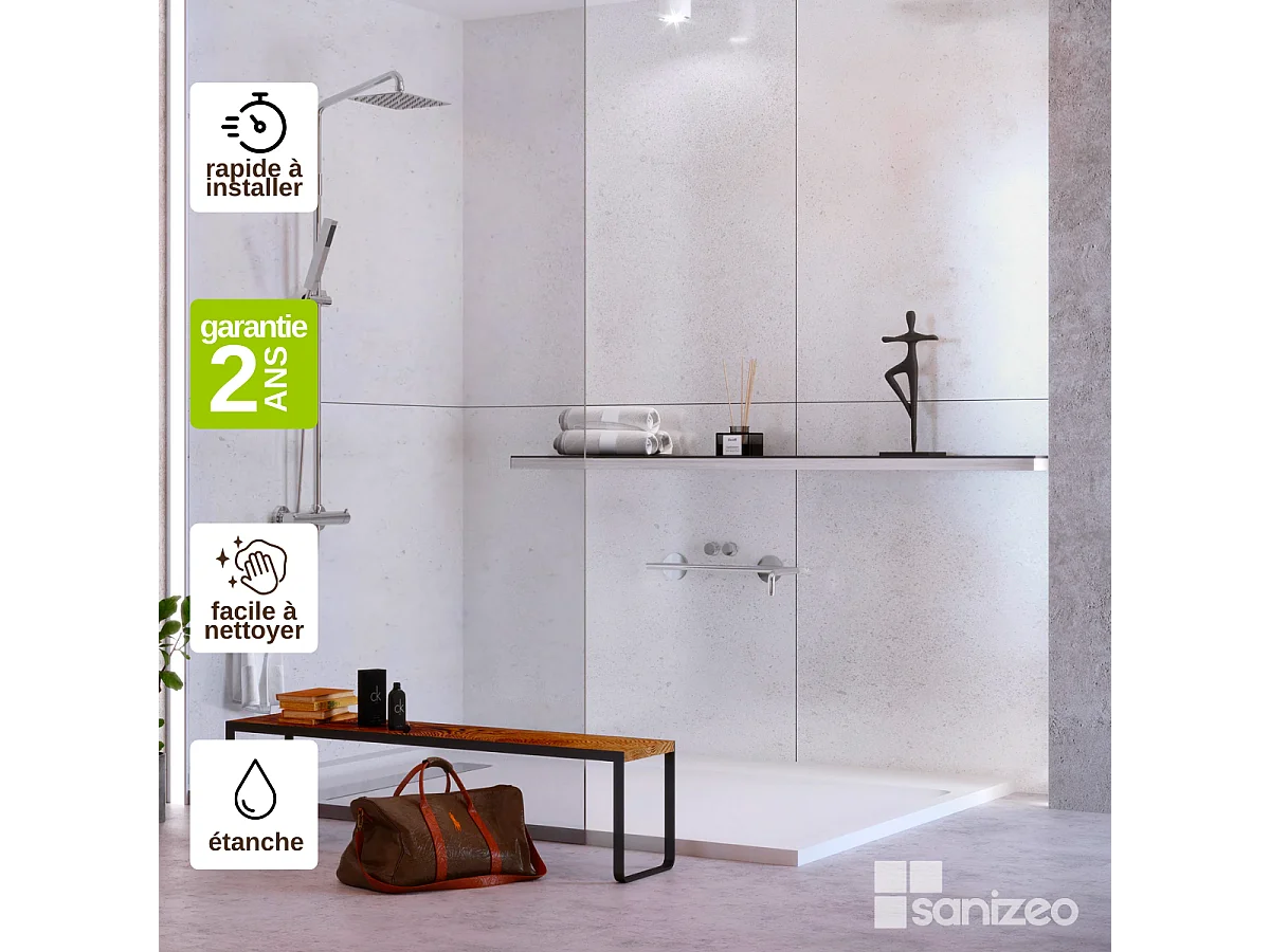 Lot de 2 Panneaux d'Habillage pour Douche et Baignoire, L120*l120*0.4 cm, effet minéral blanc, Verona White by SANIZÉO