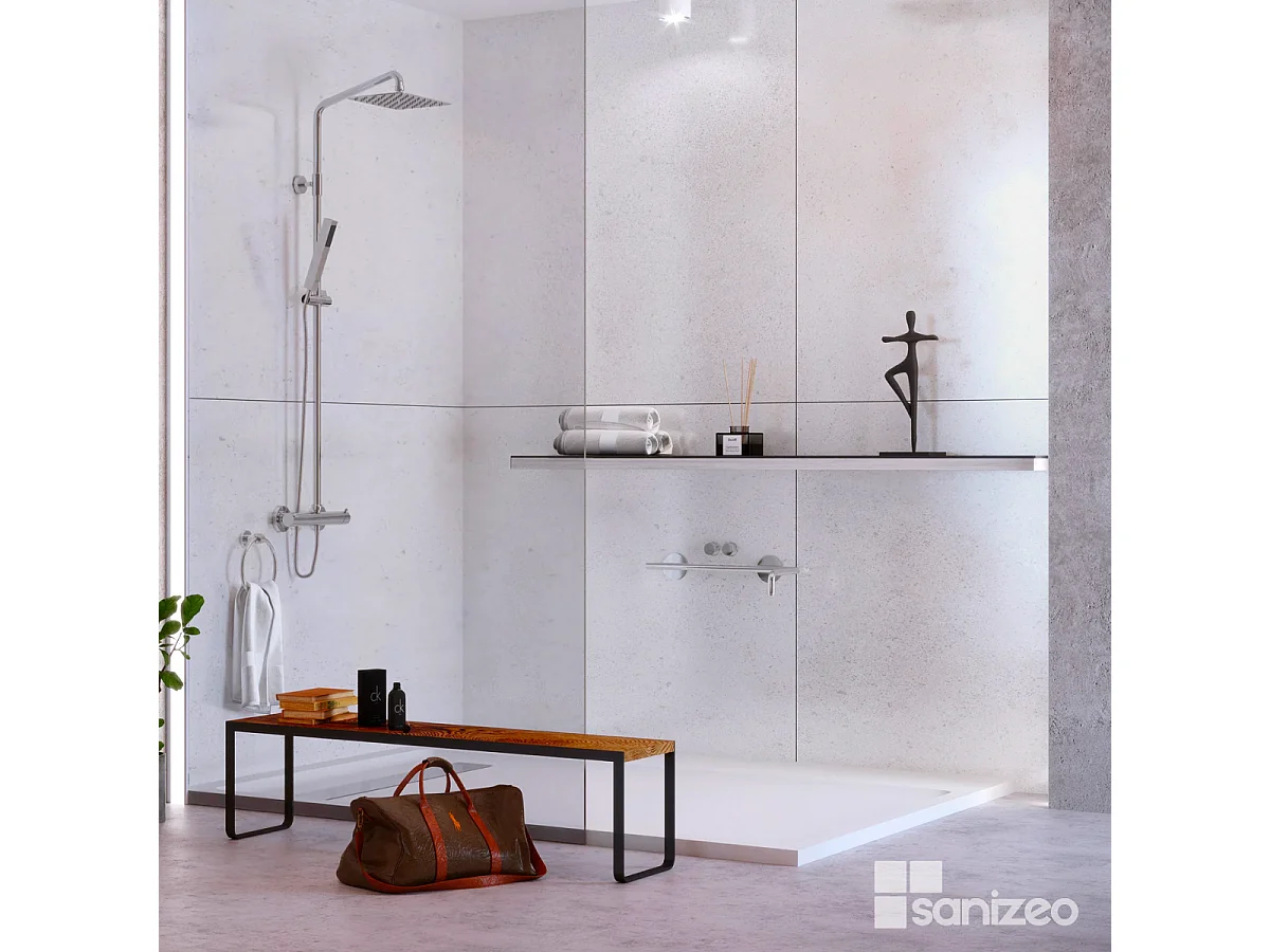 Kit 2 Panneaux Muraux Décoratifs de Douche - 120x120 cm  - Ép. 4mm - Effet Béton Blanc - VÉRONA WHITE KOBERTIN