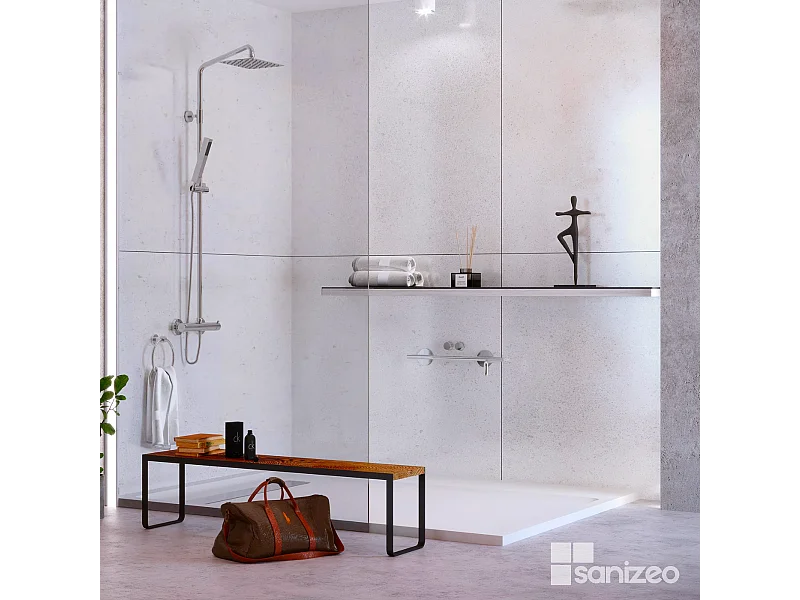 Lot de 2 Panneaux d'Habillage pour Douche et Baignoire, L120*l120*0.4 cm, effet minéral blanc, Verona White by SANIZÉO