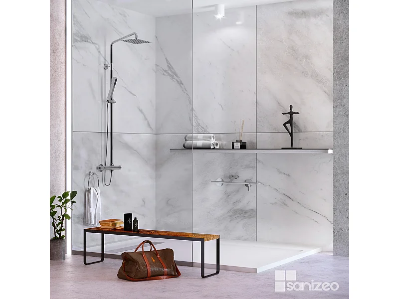 Lot de 2 Panneaux d'Habillage pour Douche et Baignoire, L120*l120*0.4 cm, effet marbre gris, Versilia by SANIZÉO