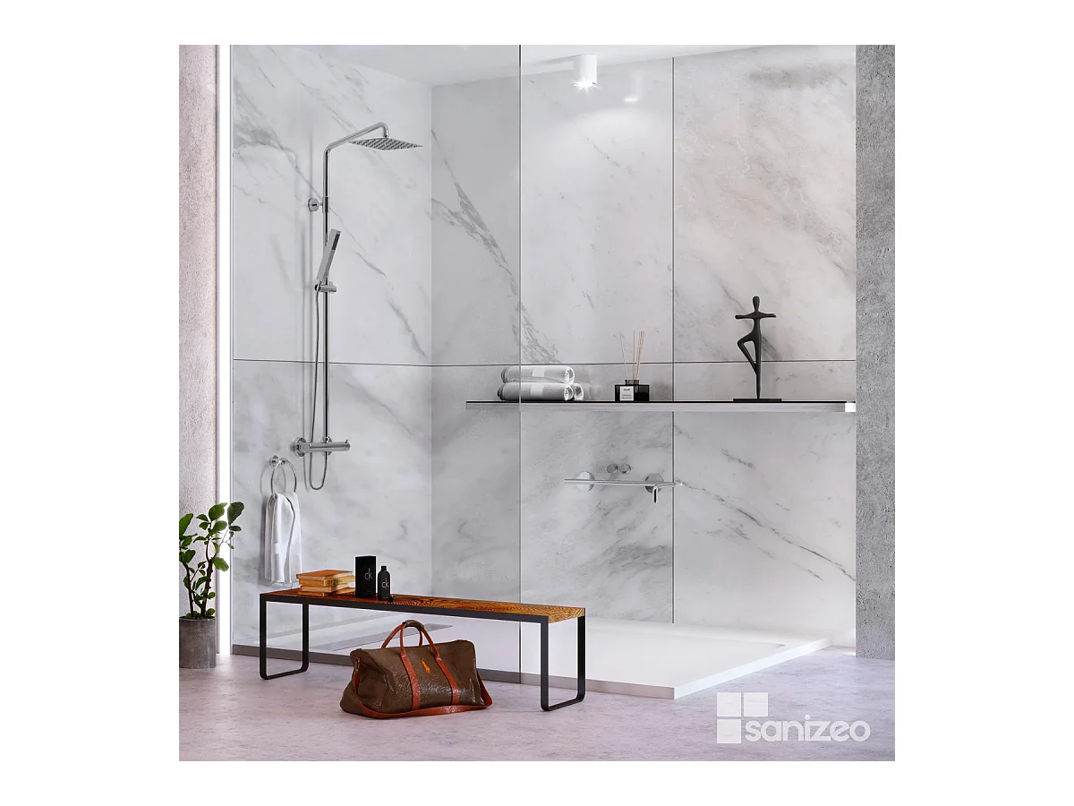 Lot de 2 Panneaux d'Habillage pour Douche et Baignoire, L120*l120*0.4 cm, effet marbre gris, Versilia by SANIZÉO