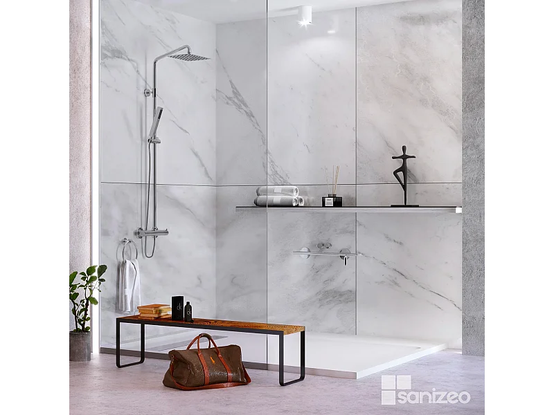 Lot de 2 Panneaux d'Habillage pour Douche et Baignoire, L120*l120*0.4 cm, effet marbre gris, Versilia by SANIZÉO