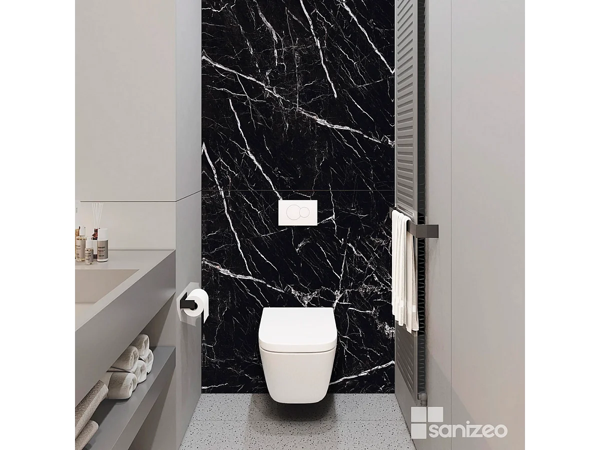 Lot de 2 Panneaux d'Habillage pour Douche et Baignoire, L120*l120*0.4 cm, effet marbre noir, Infinite Black by SANIZÉO