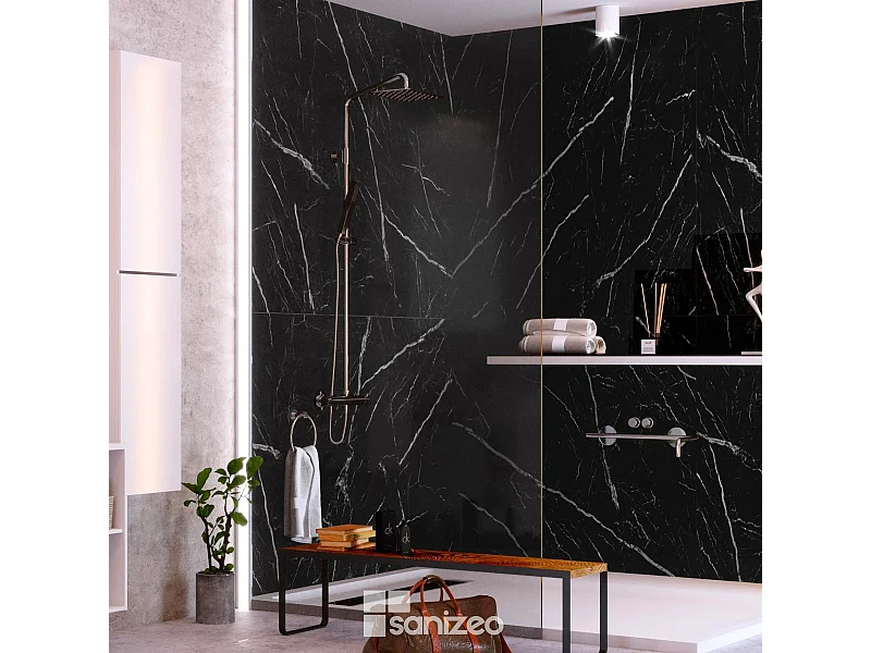 Lot de 2 Panneaux d'Habillage pour Douche et Baignoire, L120*l120*0.4 cm, effet marbre noir, Infinite Black by SANIZÉO